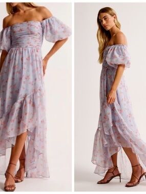Abercrombie and Fitch Emerson Off-The-Shoulder Floral Drama Maxi Dress
